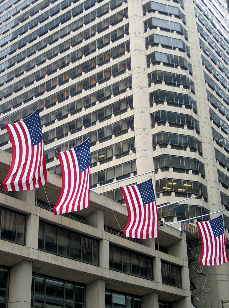 An American flag outside a building